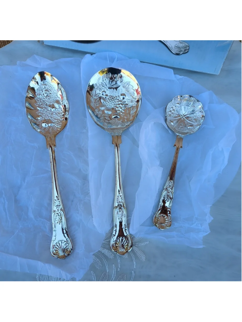Godinger Silver Art Co Kings Pattern Silver Plated Berry Spoons Set 3 Pcs